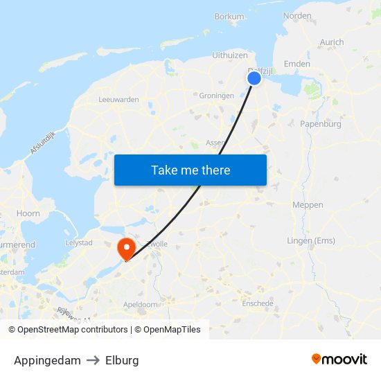 Appingedam to Elburg map