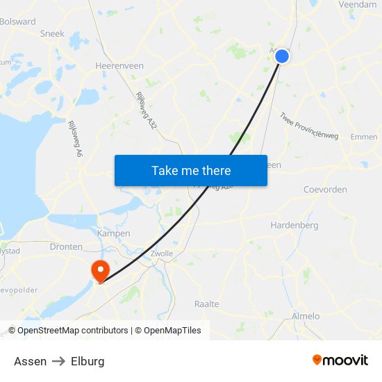 Assen to Elburg map