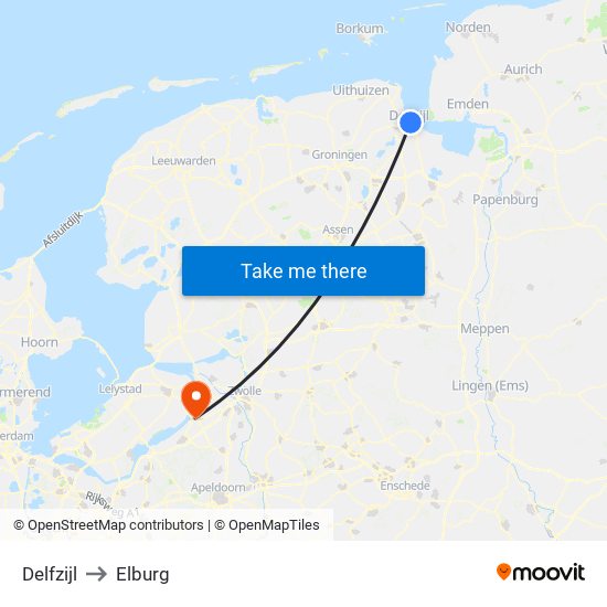 Delfzijl to Elburg map