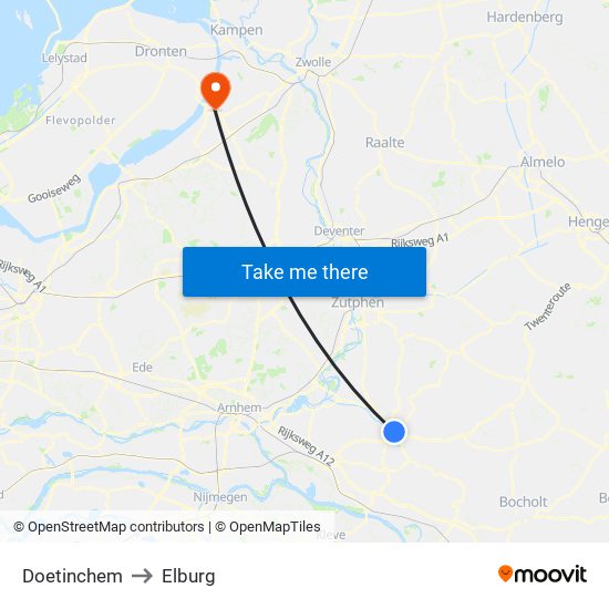 Doetinchem to Elburg map