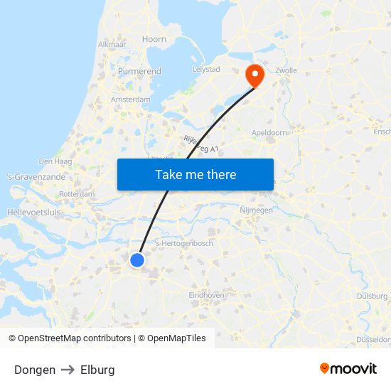 Dongen to Elburg map