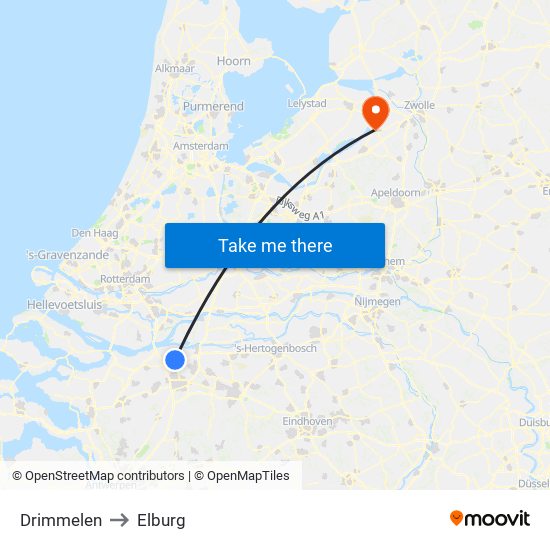 Drimmelen to Elburg map