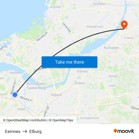 Eemnes to Elburg map
