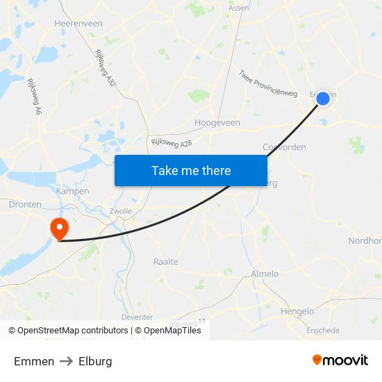 Emmen to Elburg map