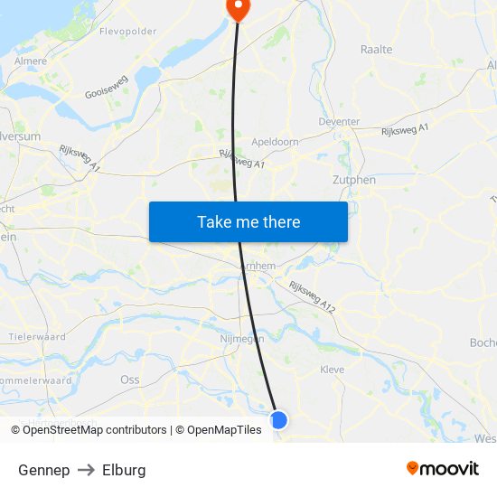 Gennep to Elburg map