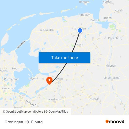 Groningen to Elburg map