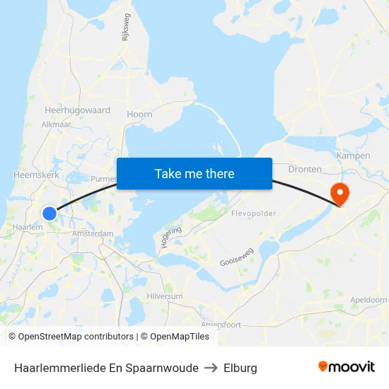 Haarlemmerliede En Spaarnwoude to Elburg map