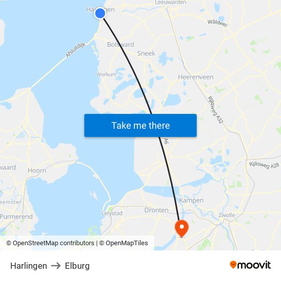 Harlingen to Elburg map
