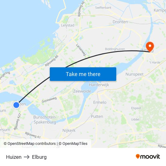 Huizen to Elburg map