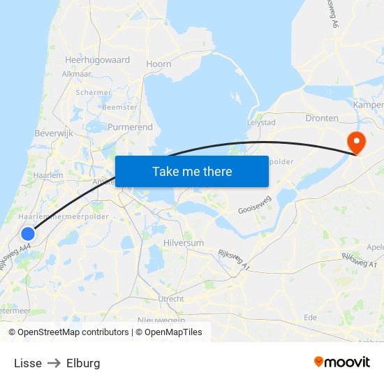 Lisse to Elburg map