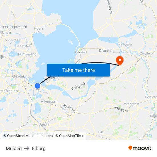 Muiden to Elburg map