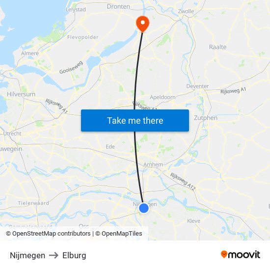 Nijmegen to Elburg map