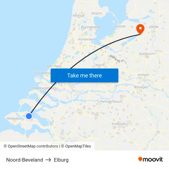 Noord-Beveland to Elburg map