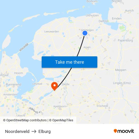 Noordenveld to Elburg map