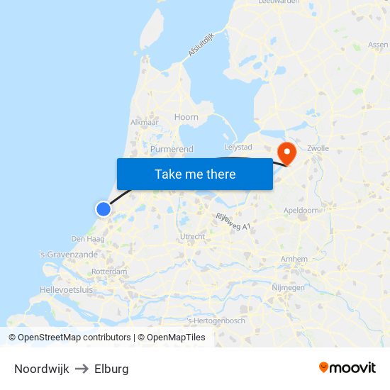 Noordwijk to Elburg map