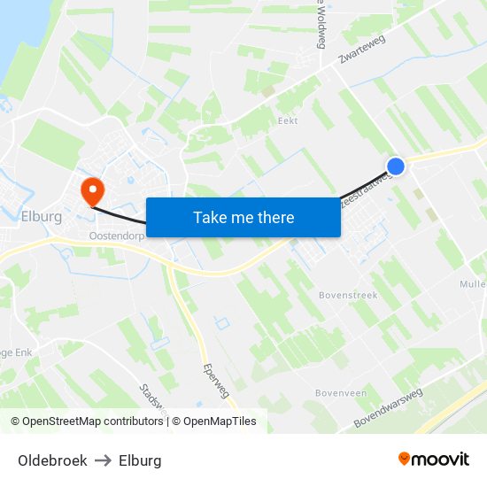 Oldebroek to Elburg map