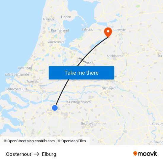 Oosterhout to Elburg map