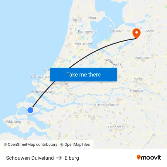 Schouwen-Duiveland to Elburg map