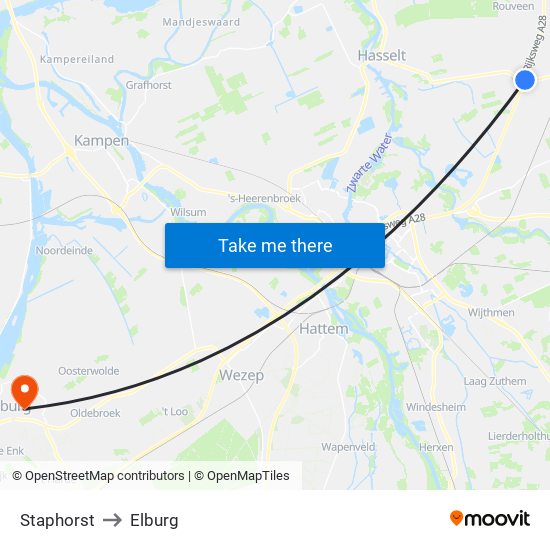 Staphorst to Elburg map