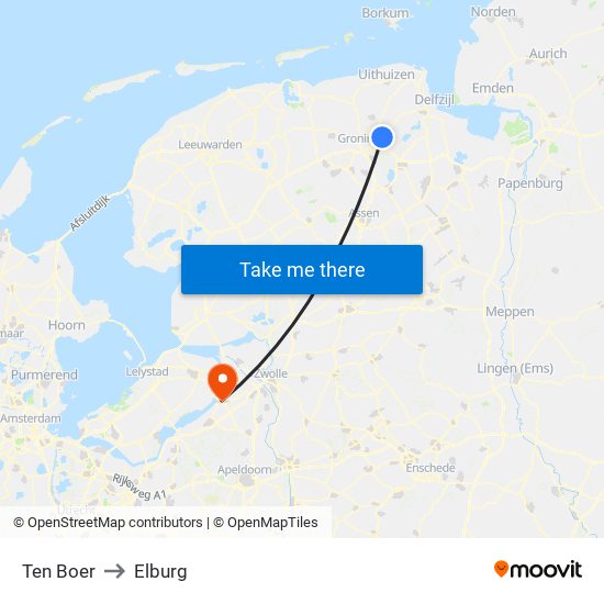 Ten Boer to Elburg map