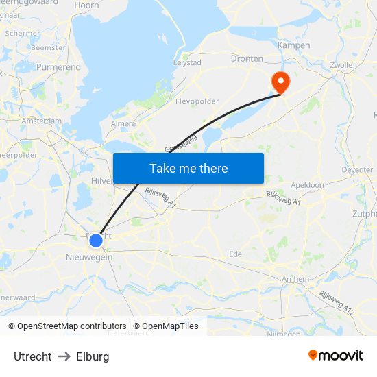 Utrecht to Elburg map