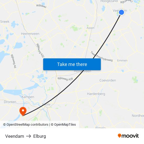 Veendam to Elburg map