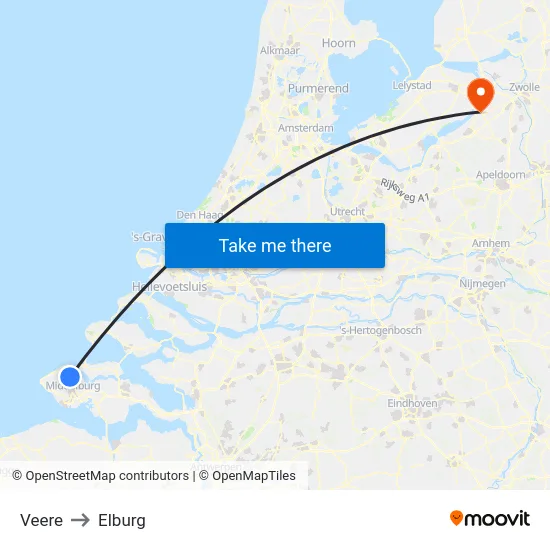 Veere to Elburg map