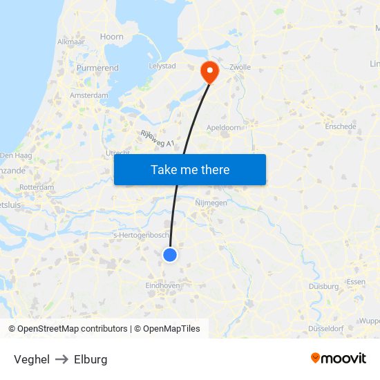 Veghel to Elburg map