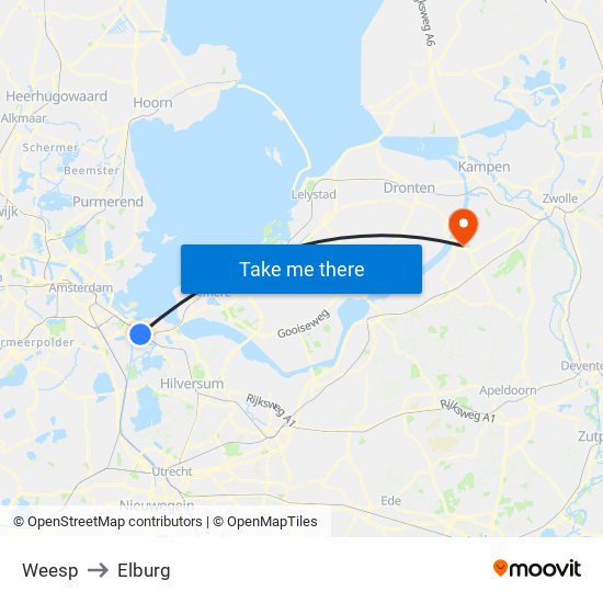 Weesp to Elburg map