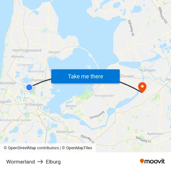 Wormerland to Elburg map