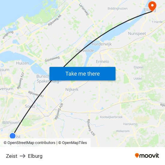 Zeist to Elburg map