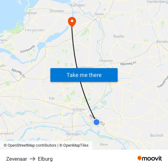 Zevenaar to Elburg map