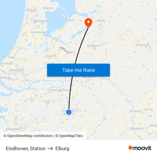 Eindhoven, Station to Elburg map