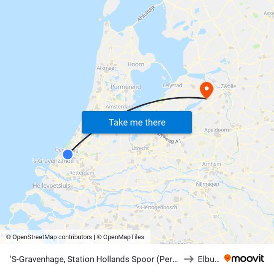 'S-Gravenhage, Station Hollands Spoor (Perron A) to Elburg map