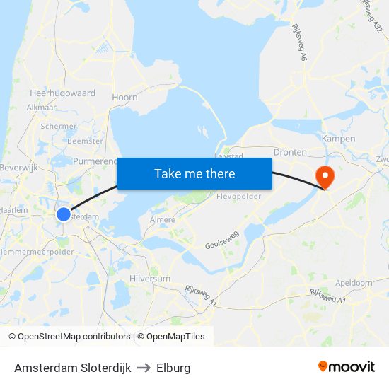 Amsterdam Sloterdijk to Elburg map