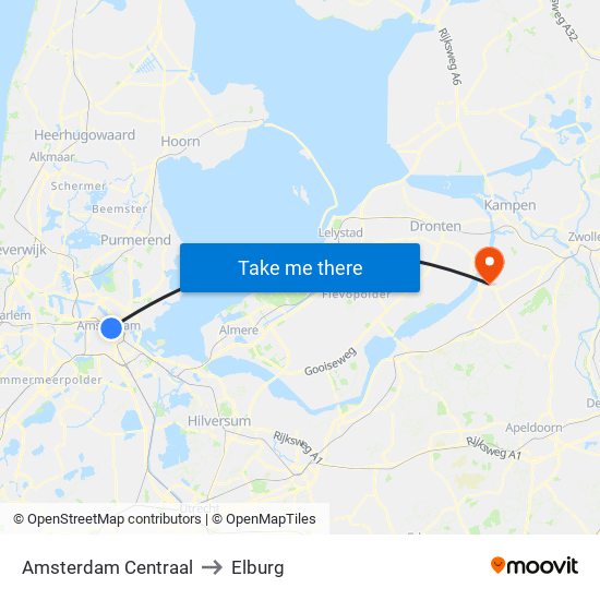 Amsterdam Centraal to Elburg map