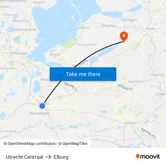 Utrecht Centraal to Elburg map