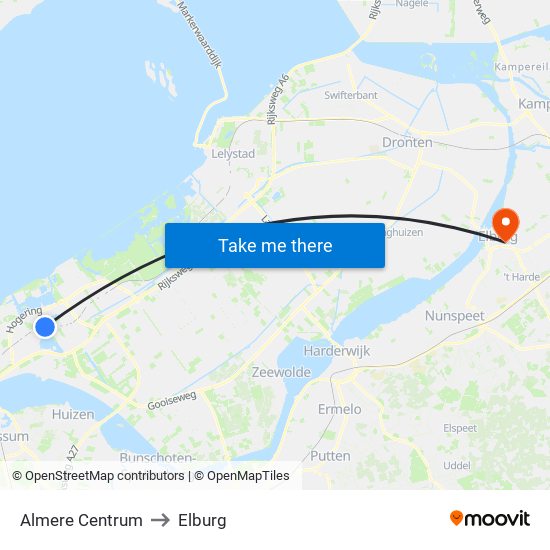 Almere Centrum to Elburg map