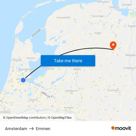 Amsterdam to Emmen map