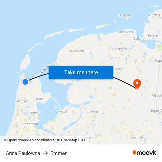 Anna Paulowna to Emmen map