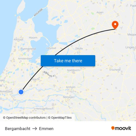 Bergambacht to Emmen map