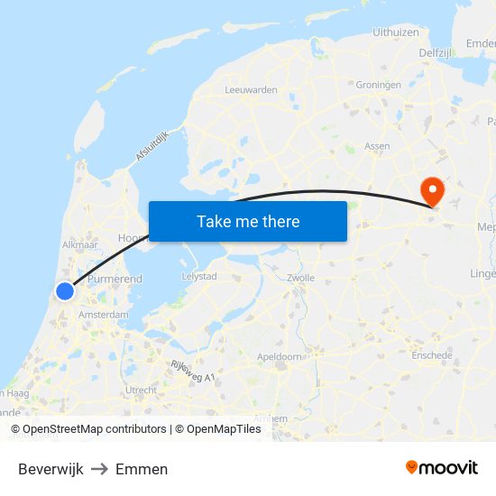Beverwijk to Emmen map