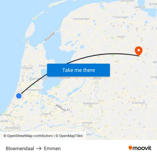 Bloemendaal to Emmen map