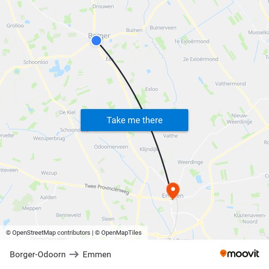 Borger-Odoorn to Emmen map