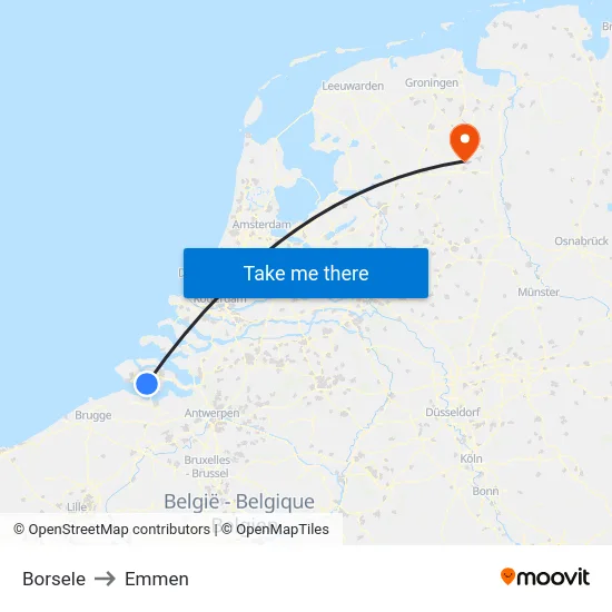 Borsele to Emmen map