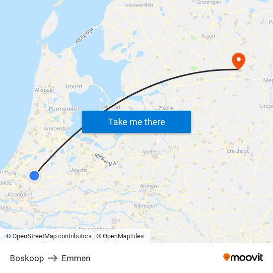 Boskoop to Emmen map