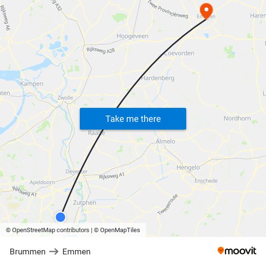 Brummen to Emmen map