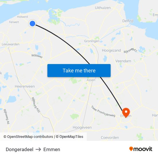 Dongeradeel to Emmen map