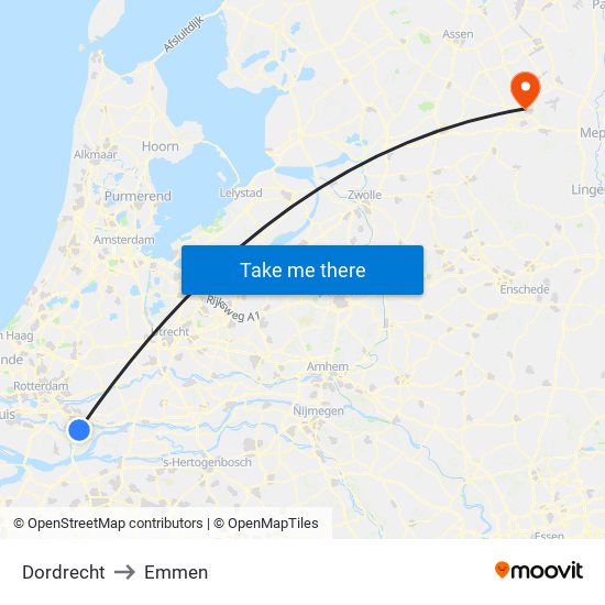 Dordrecht to Emmen map