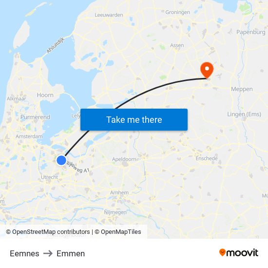 Eemnes to Emmen map